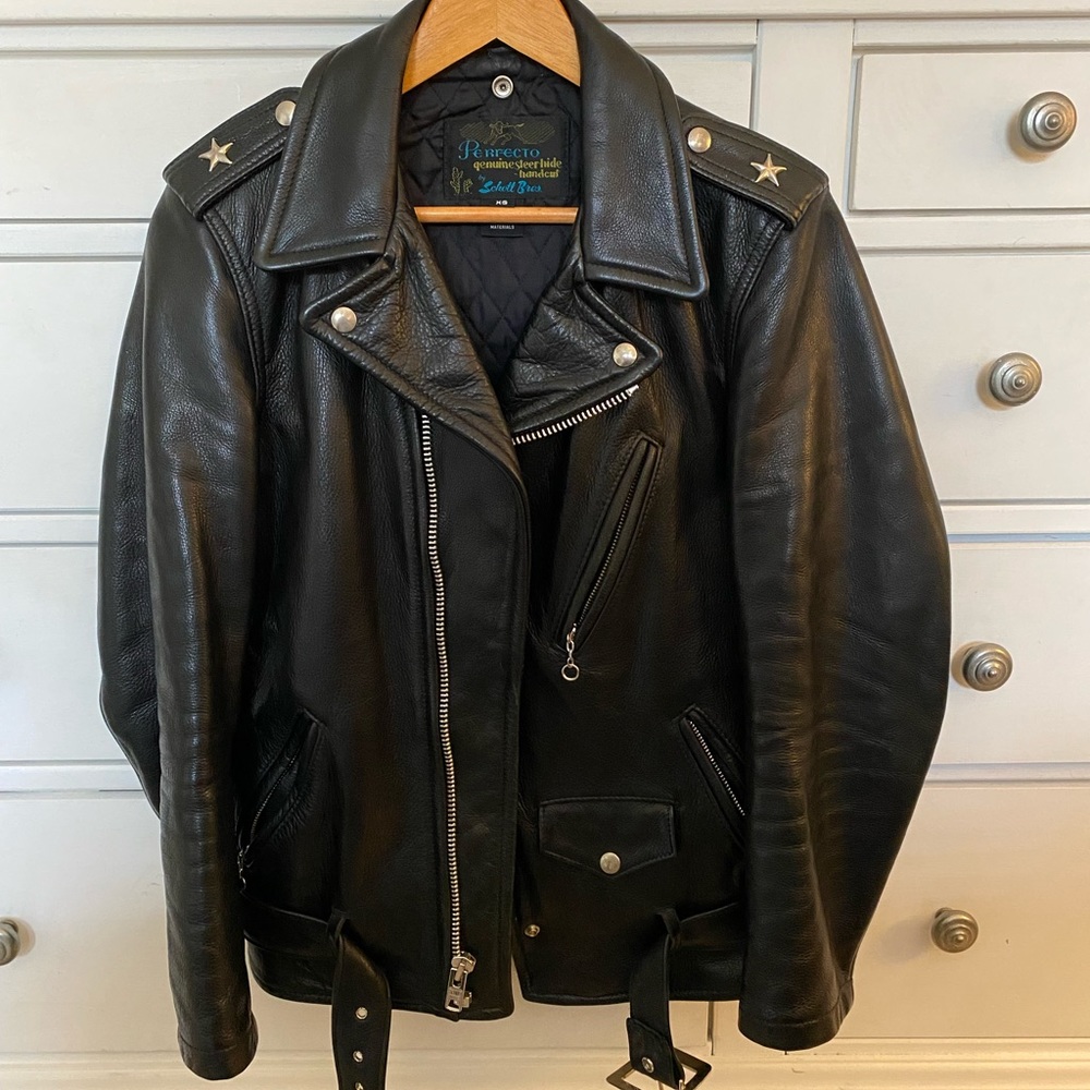 Schott Bros NYC Perfecto leather biker jacket.